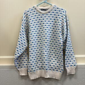 John Weitz vintage cotton Blue and White Men's Large Sweater
